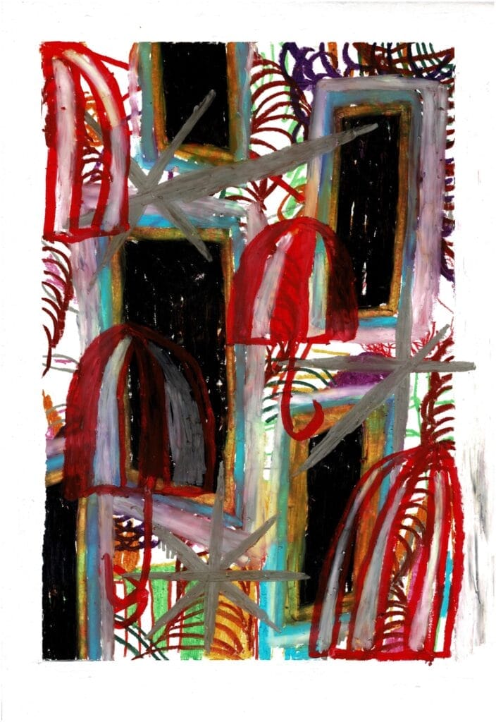 Umbrellas floating into black mirrors, 2020